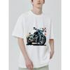 Motorcycle T Shirt Black Blue Motorcycle with Autumn Leaves Print for Casual Wear