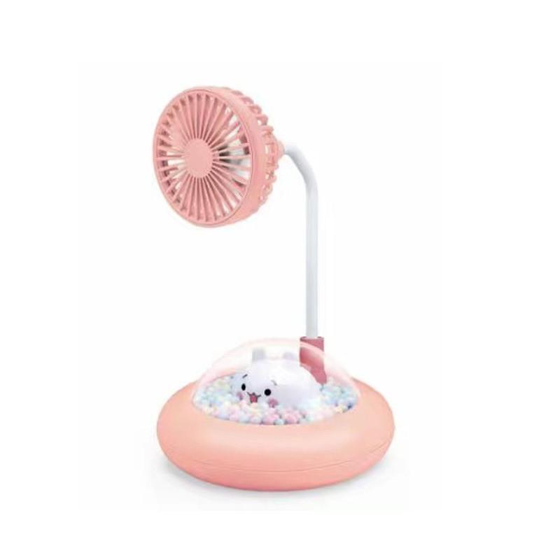Cartoon Ufo Night Light Small Fan Usb Rechargeable Cute Rabbit Colorful Night Light Small Fan Portable Desktop