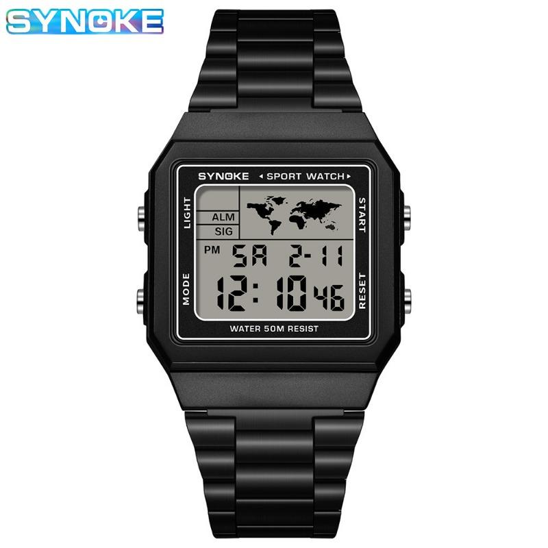 Top Brand Steel Belt Trendy Electronic Watch Men's Multifunctional Waterproof Alarm Week Calendar Sports Watch