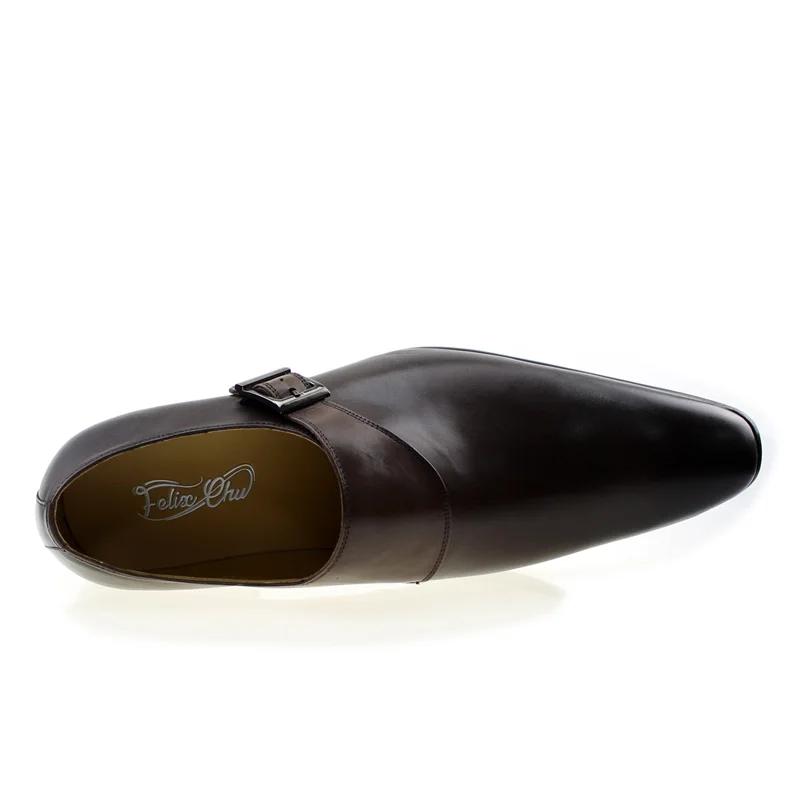 Fashion Designer Men's Dress Shoes Classic Genuine Leather Monk Strap Buckle Dark Brown/Black Office Business Formal Shoes for Men