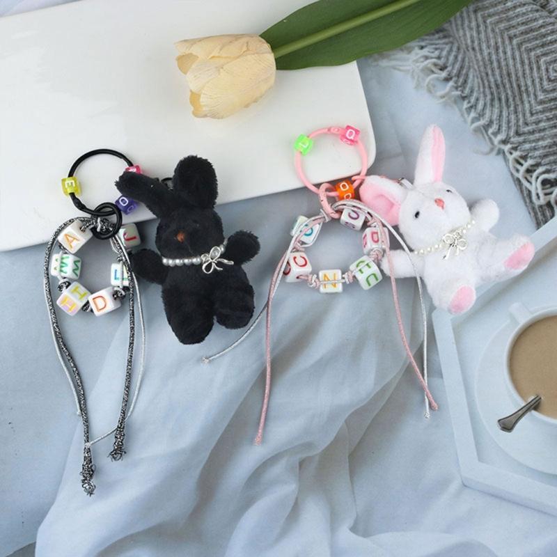 Lovely Plush Rabbits Bead Keychain Pendant Bag Fashion Women Backpack Handbag Charm Pendant Lovely Hangings Decoratin