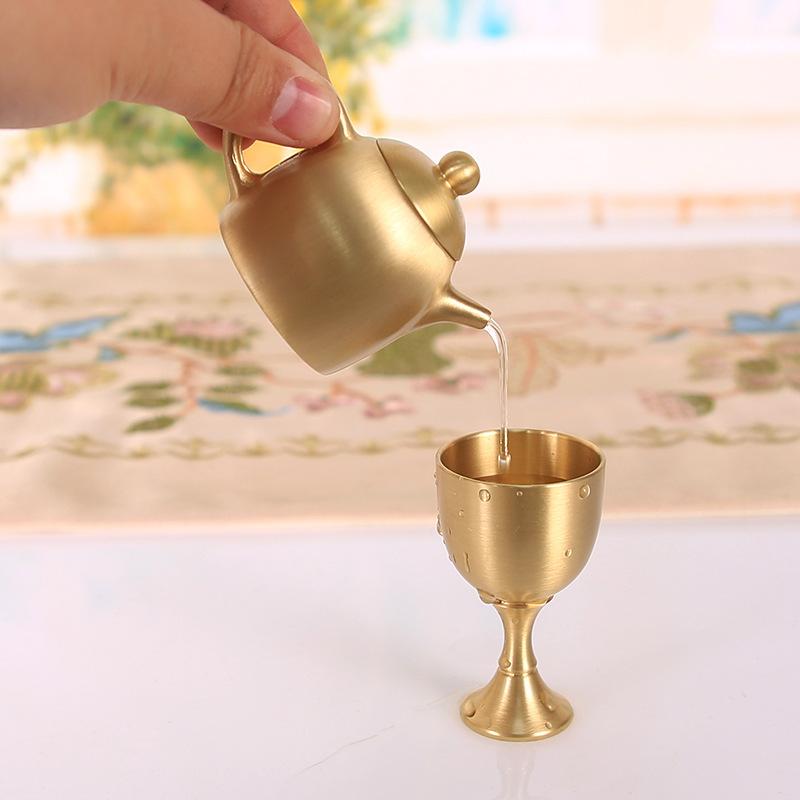 Bule pequeno de latão modelo criativo ornamento de mesa mini bule peça com alça de mão gadget retrô para estudo