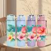 1PC Tropical Hibiscus Watercolor Flower Print 750ml Color Plastic Sports Water Bottle Leakproof Flip Straw Lid Suitable for Sports Office Home Use
