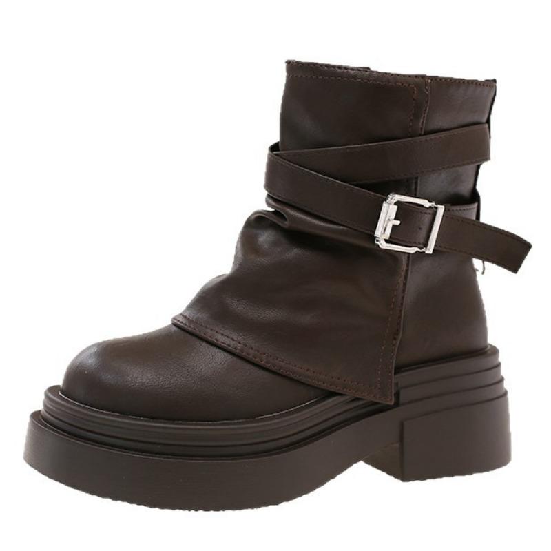 Brown Maillard platform Martin boots women's new summer single boots short boots heightening pile pants tube boots