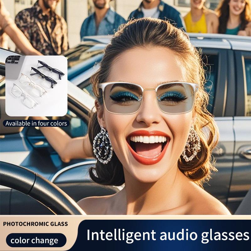 Ai Intelligent Translation Bluetooth-Brille Blaulicht-Farbwechsel Musik hören Anrufe Multifunktionsplatte Wechselglas-Sonnenbrille