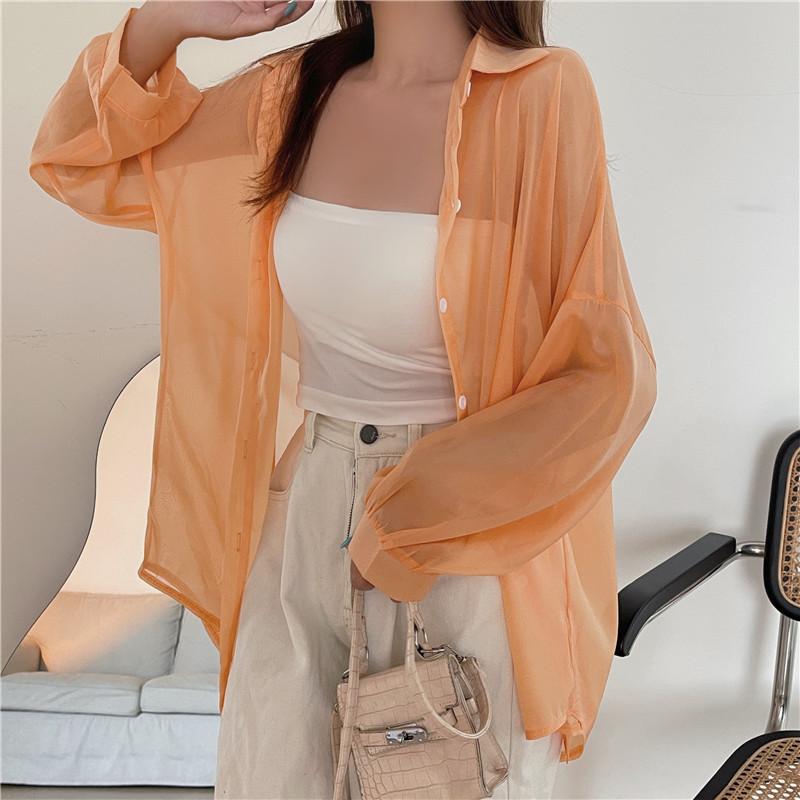 GMXIA Damen Sommer Sonnenbekleidung Hemd Dünne Durchsichtige Chiffon Jacke Tops
