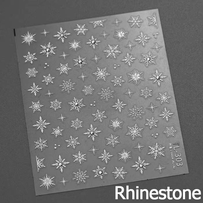 Silver White Snowflake Rhinestone Star Love Lace Winter Chic Snow Shiny Chic Delicate 5D Nail Art Stickers Manicure Decals