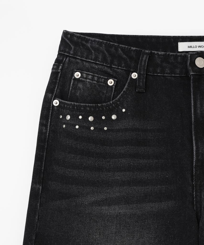 MILLO WOMEN Studded Wide Jeans [Black]