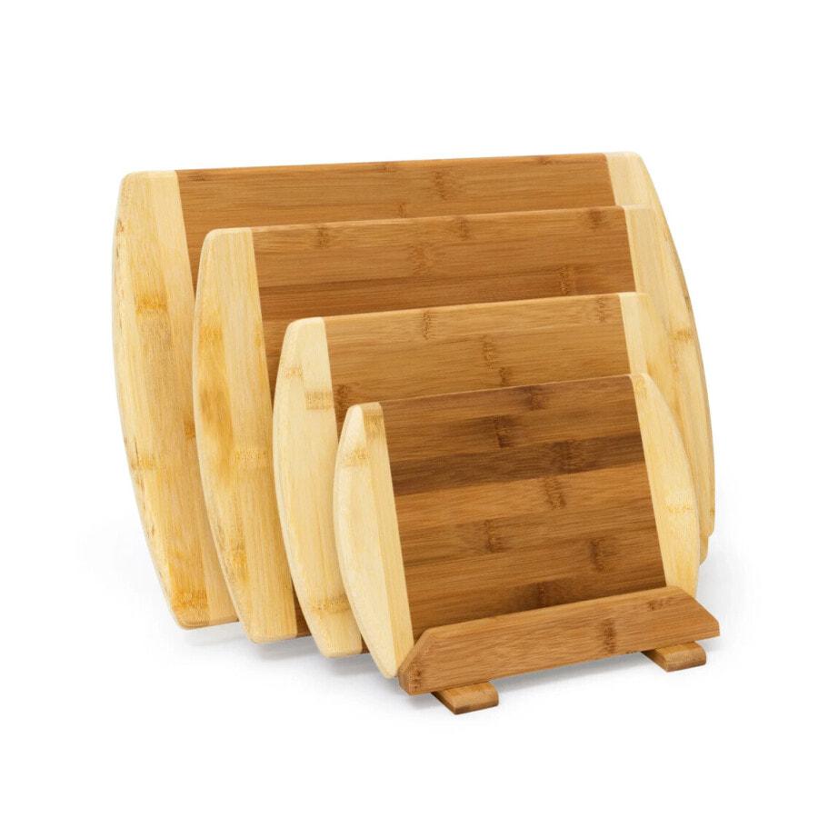 

Разделочный набор из 4-х досок из бамбука с подставкой Relaxdays Schneidebrett Bambus 4er Set mit Stander