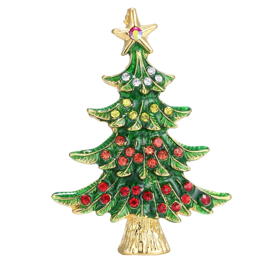 Rinhoo Green Enamel Christmas Tree Brooches For Women Vintage Colorful Rhinestone Xmas Tree Pins Fashion New Year Party Jewelry