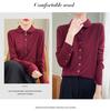2025 Early Autumn Merino Wool Polo Collar Knit Cardigan, Long Sleeve Solid Color, Loose Fit Versatile Shirt