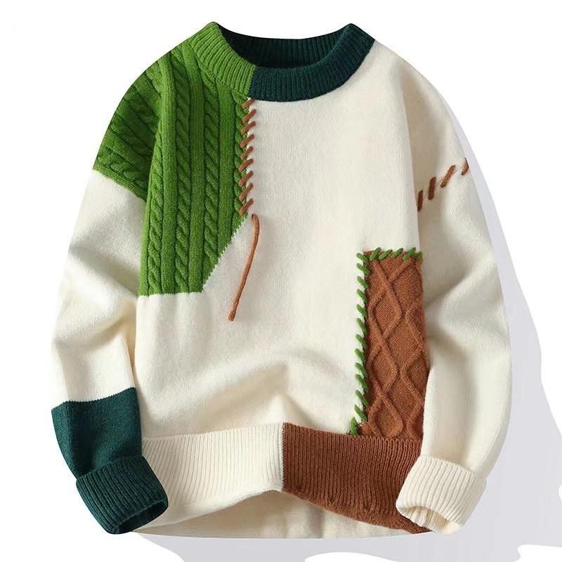Loose Fit Japanese Style Color Block Thick Knit Sweater Unisex