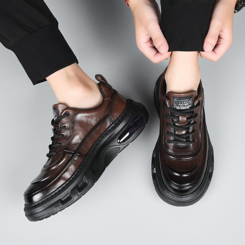 Men's top layer cowhide sports high-end business shoes with winter velvet men's casual leather shoes