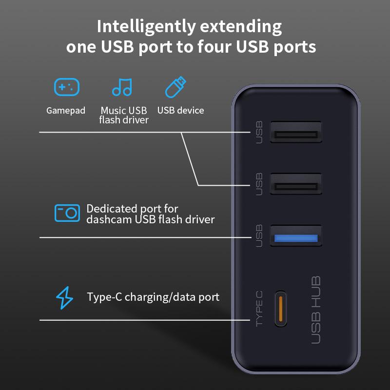 4-in-1 USB Hub Suitable for Tesla Model 3 and Model Y Versions After 2023, Used for the Glove Box, Dashcam, USB Charging, Data T