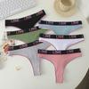FINETOO 4PCS Women Cotton Ribbed Striped Underwear Sexy Letter Belt Thongs Comfort Stretchy Panties Girls Soft Sports Lingerie