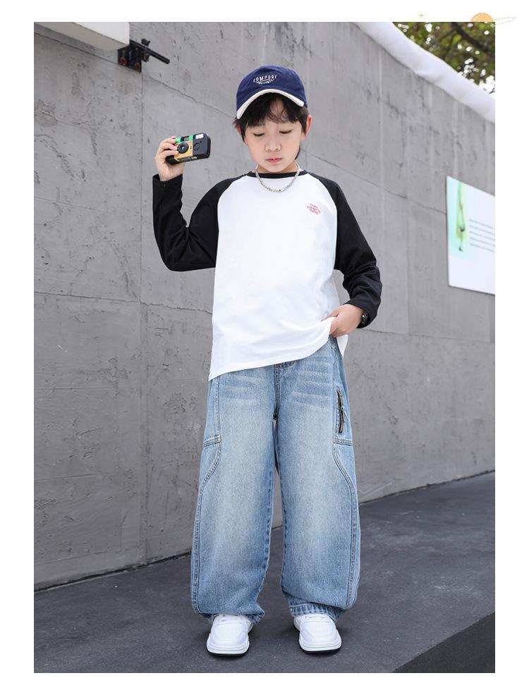Boys' Spring & Autumn Straight Leg Cargo Jeans - Trendy Cool Style for 2026