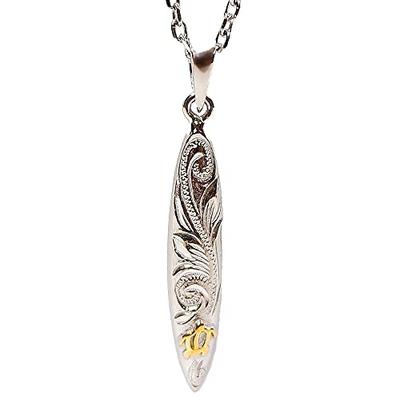 July Hawaiian Jewelry Necklace, Plumeria Scroll, Honu, 14K Gold, Surfboard, Sizes 40-45