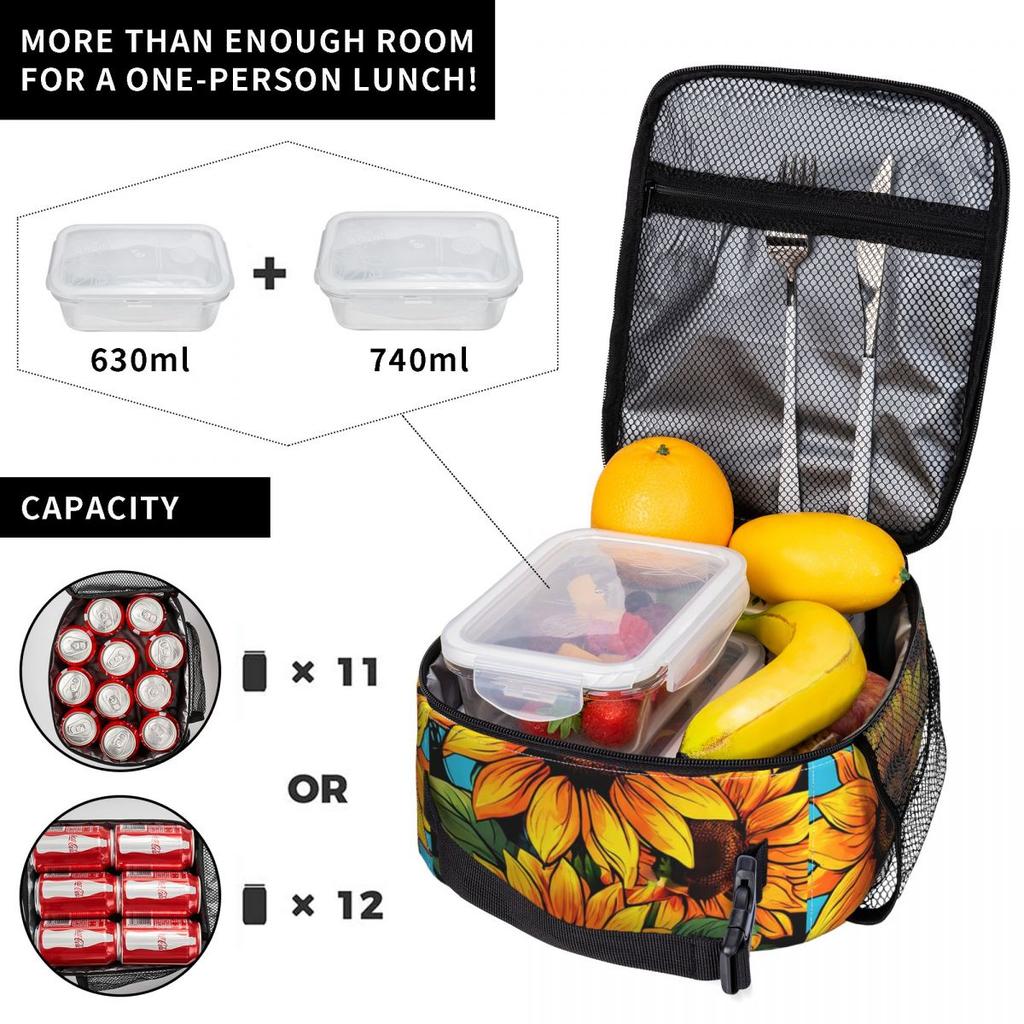 Sunflower Pattern Insulated Lunch Bag for Women Kids Portable Food Boxes Thermal Lunch Box Tote