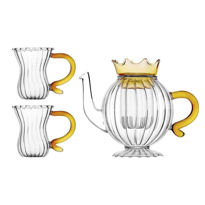 Crown Design Teabloom Stovetop & Microwave Safe Glass Teapot with Removable Loose Tea Glass Infuser And Tea Cup Tea Sets