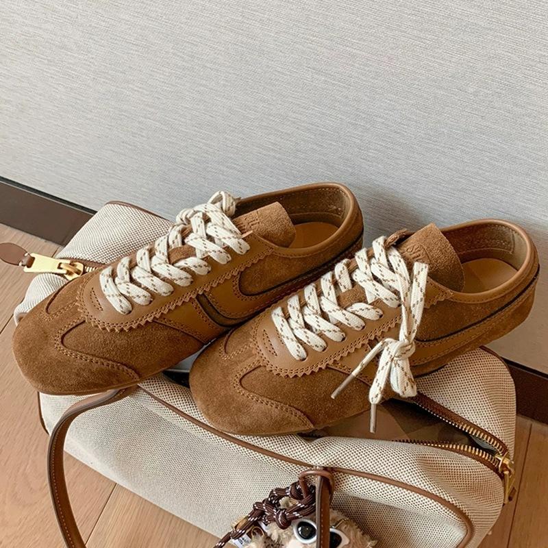 Cowhide Edition~ Retro Color Matching Versatile Casual Flat Bottom Marathon Women