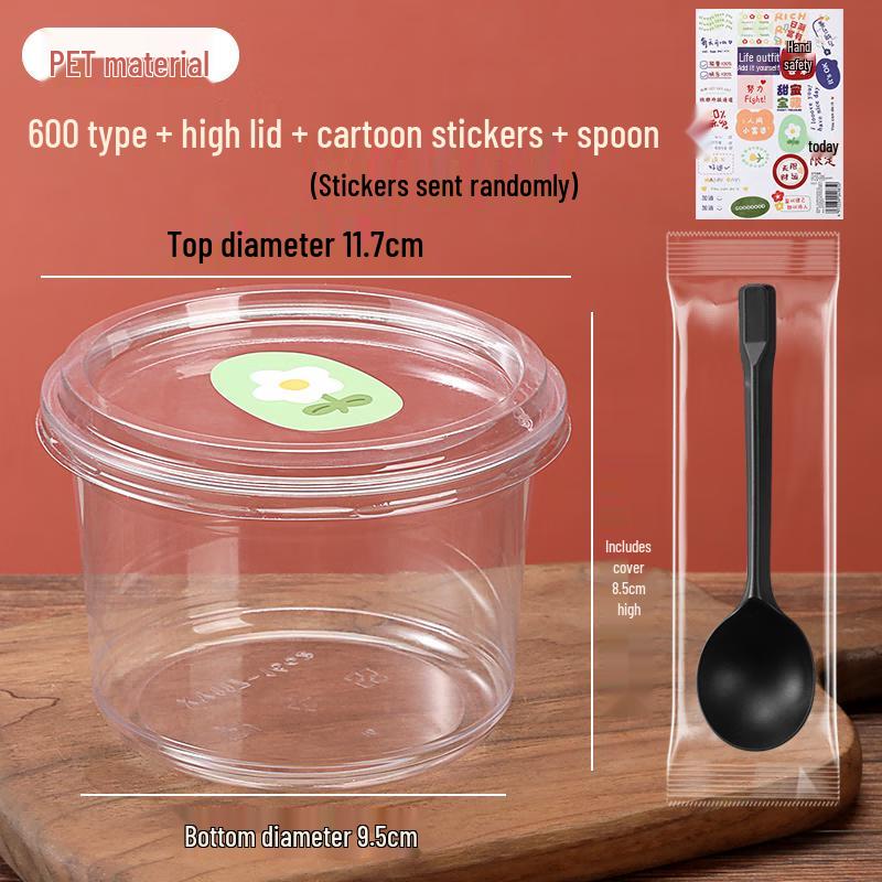Yudefeng Disposable Dessert Bowls with Spoons & Stickers (50 Sets)