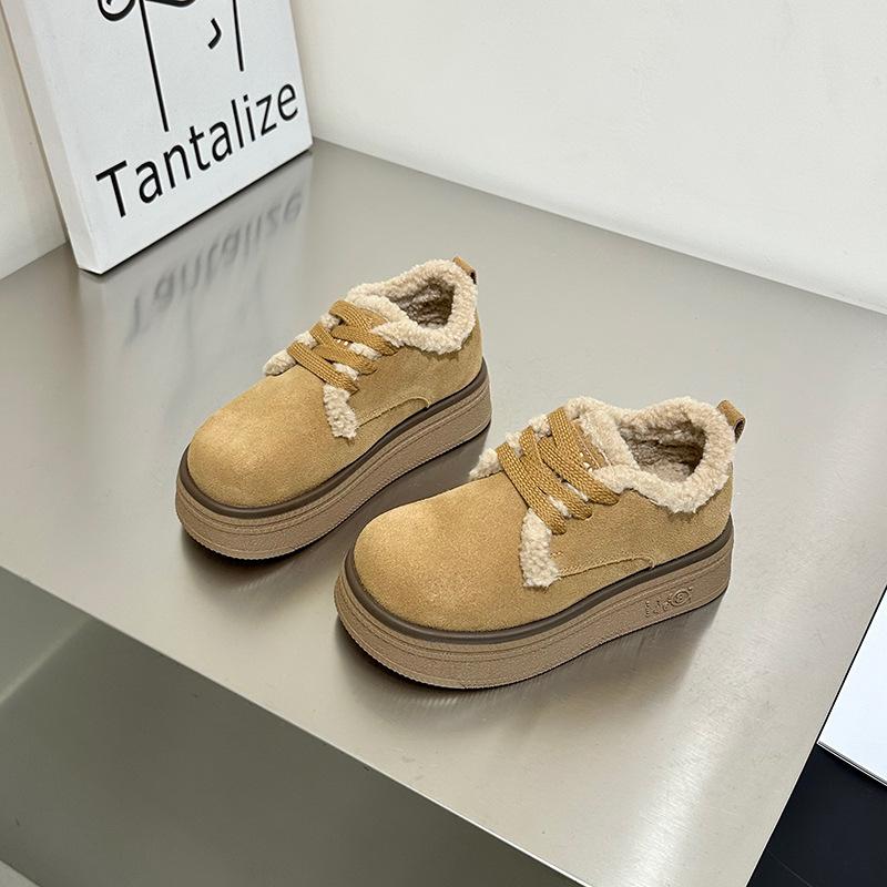 

Lace-up cotton shoes women s new versatile outer wear in winter 2025, piled and thickened to keep warm, popular thick-soled matte round head 35 хаки