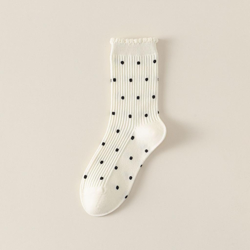 Female Autumn and Winter New Lovely Polka Dot Bubble Mouth Lace Cotton Boneless Tube Pile Socks