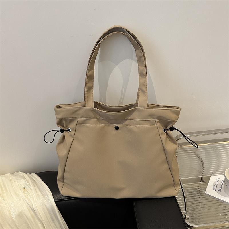 Minimalist Nylon Tote Bag with Drawstring Sides Large Capacity Shoulder Purse Versatile Daily Casual Bag for Women Work Commuter