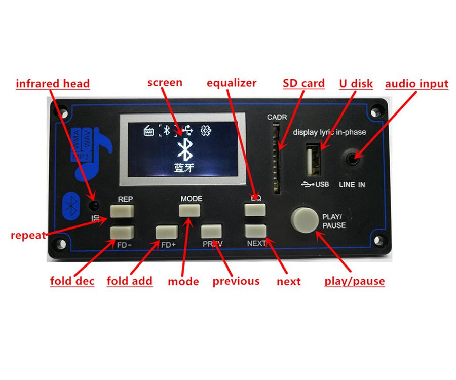 12V WAV WMA MP3 Dekodér Deska Bluetooth Audio Přijímač Dekodér Deska S Nahráváním Zvukový Zesilovač Modifikace DIY