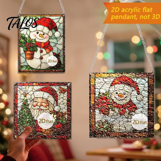 Santa Claus Snowman Patterns Colorful Acrylic Suncatcher, Stained Glass Style Christmas Hanging Ornaments, Durable Pieces Cat Pattern Sun Catcher