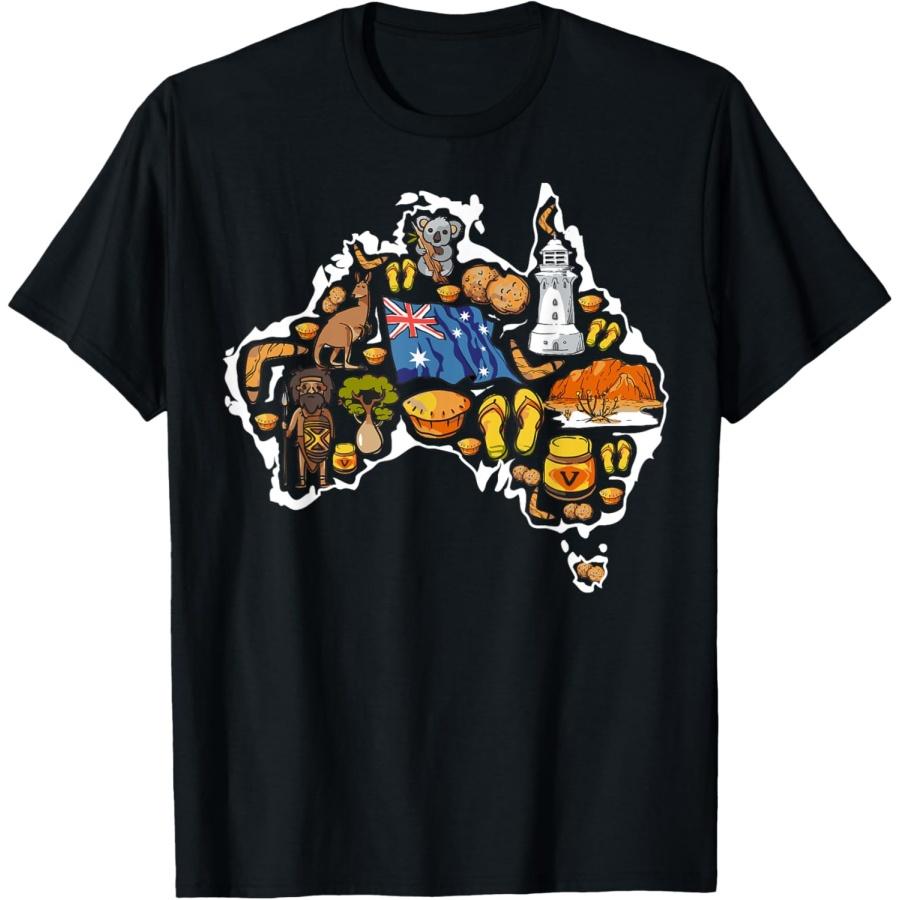 

Cool Australia Elements and Animals Map T- Shirt Gift XXXXXL чёрный
