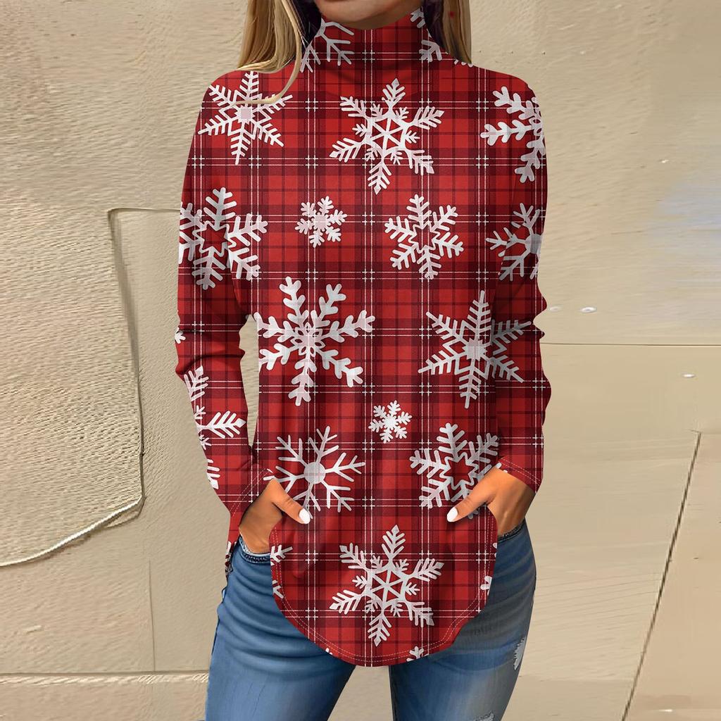 Tricouri pentru femei, toamnă, ocazional, cămăși cu mânecă lungă, hanorac, cu imprimeu vintage, cu gât înalt, pulover