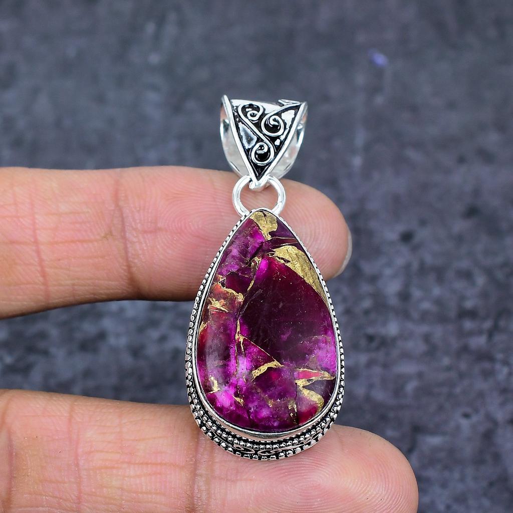 Natural Pink Dahlia Turquoise 925 Sterling Silver Jewelry Pendant 2.01" ET-4795