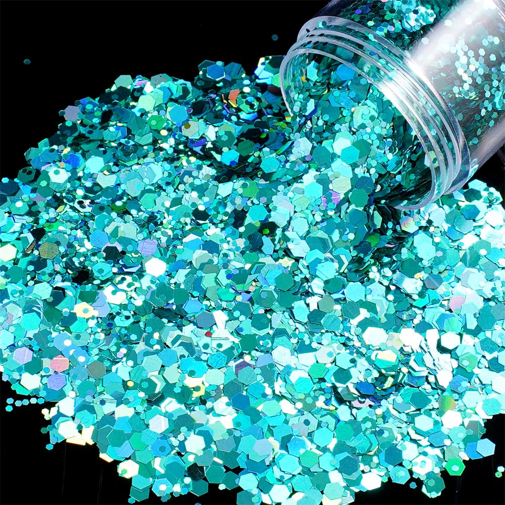 24g/Box Holographic Nail Art Glitter Hexagon Sequins Decorations Flakes Colorful Chunky Color Laser Sequins For DIY Epoxy Resin