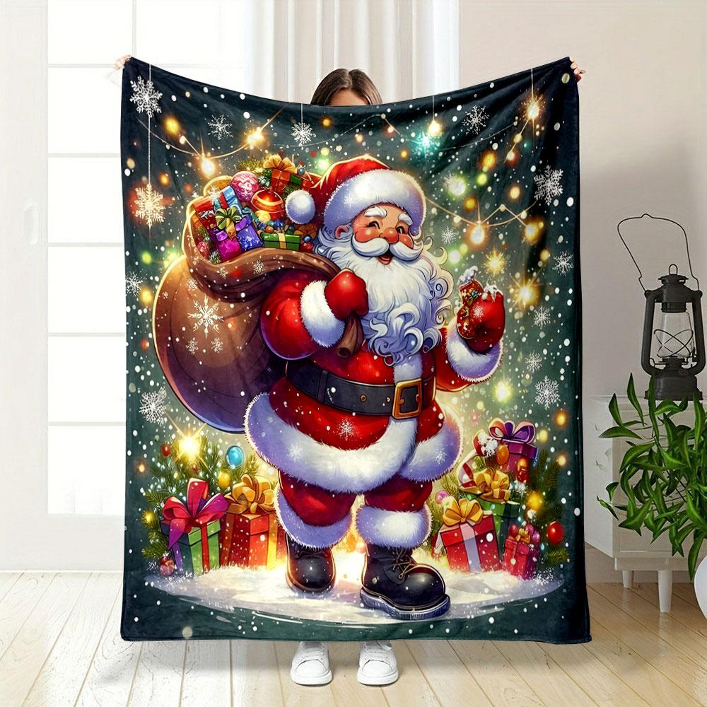 Santa with Gifts and Snowflakes Print Blanket Soft and Cozy Perfect for the Living Room Bed Sofa or a Nap,gift