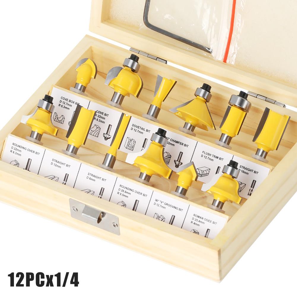 15-Piece Set 1/4 Handle 1/2 Handle 8 Handle 6 Handle Woodworking Milling Cutter Set 12-Piece Set Woodworking Slotting Milling Cutter