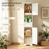 Bathroom column furniture with LED lighting, narrow bathroom storage cabinet with drawer and 2 doors, freestanding tall cabinet