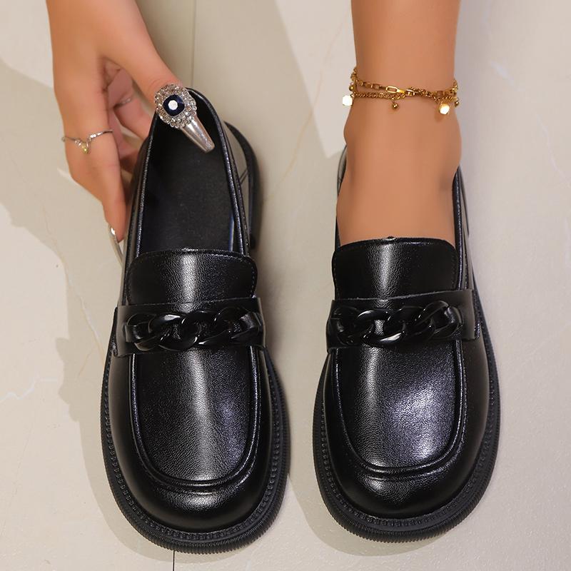 Butterfly Buckle Pu Leather Loafers Women British Style Black Low Heels Work Shoes Ladies  Spring Slip On Casual Shoes 42