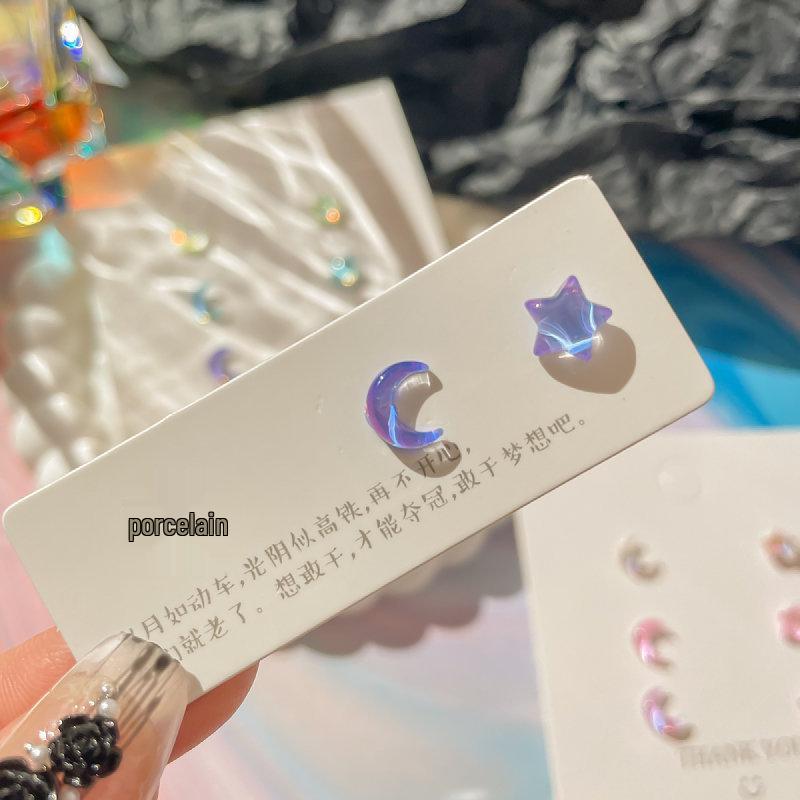 Dreamy Seven-Color Star & Moon Stud Earrings: Dainty, Sparkly Set for Fairy Girls