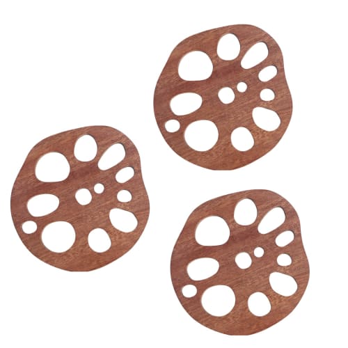 

Pedoleco Wooden Coasters, Set of 3, Lotus Root Shape, Ebony, Handmade, Stylish, Thick, Waterproof, Decorative, Non-Slip, Insulated, Unpainted, Gift, I