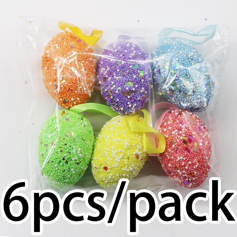 (6pcs/pack) 4x6cm Easter Color Particle Simulation Egg Foam Eggs Festival Decorations Party Pendant DIY