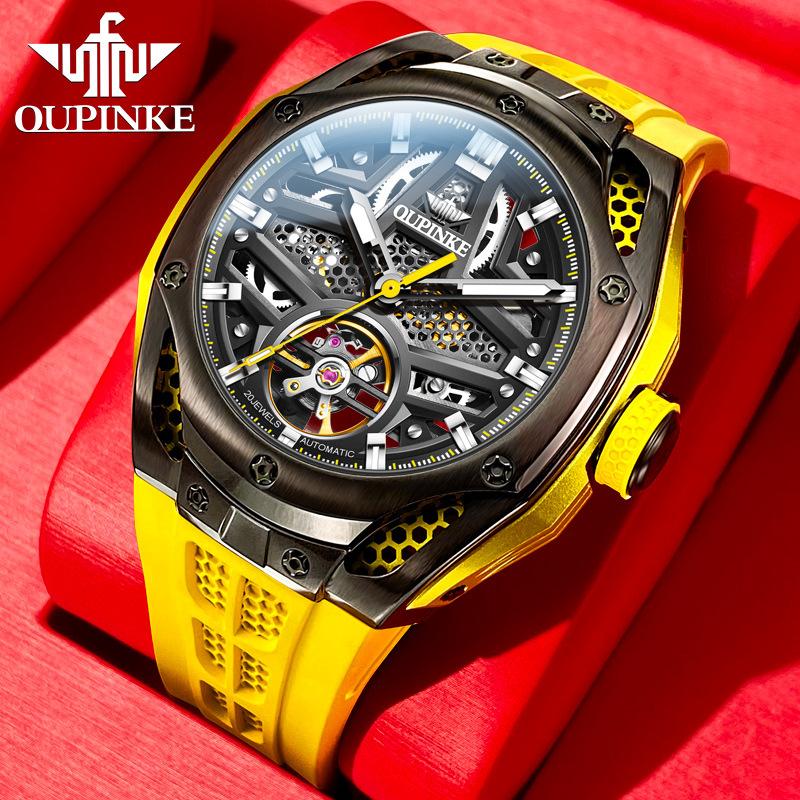 OUPINKE Watch Silicone Hollow Movement Waterproof Mechanical Watch Men's Watch