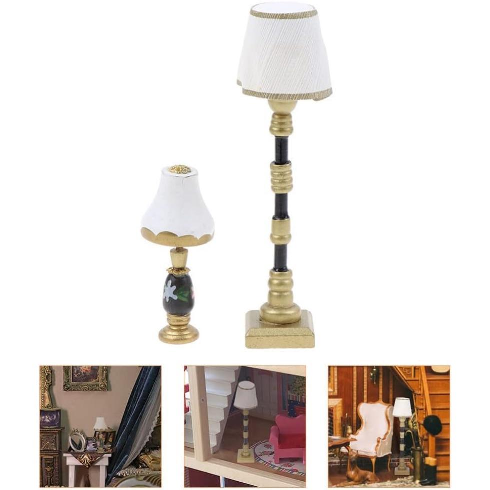Mini Puppenhaus Stehlampe 1:12 LED Miniatur Beleuchtung Tisch Lampe Modell Desktop Ornament für Puppenhaus Dekor Möbel Zubehör Pack von 2
