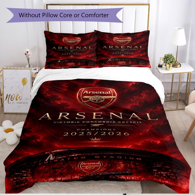 3pcs Duvet Cover Set (1*Duvet Cover + 2*Pillowcase, Without Core), Arsenal F.C Print Soft All‑Season Bedding Set, Home Bedroom Decor Gift