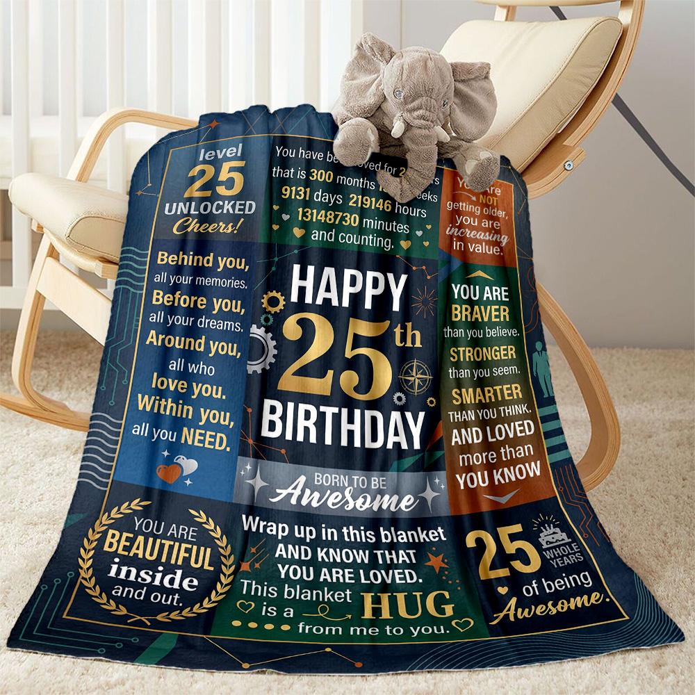 25th Birthday Celebration Flannel Blanket-Soft and Suitable for Sofas,Beds,Offices,Travel,All Seasons,Great Gift for Holidays and Birthdays.