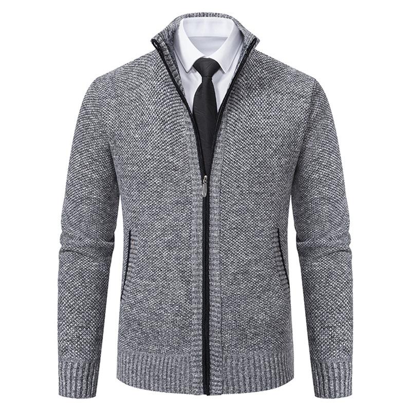 Business Casual Standing Collar Middle-aged and Young Daddy Outfit with Velvet Knitted Sweater Jacket Men