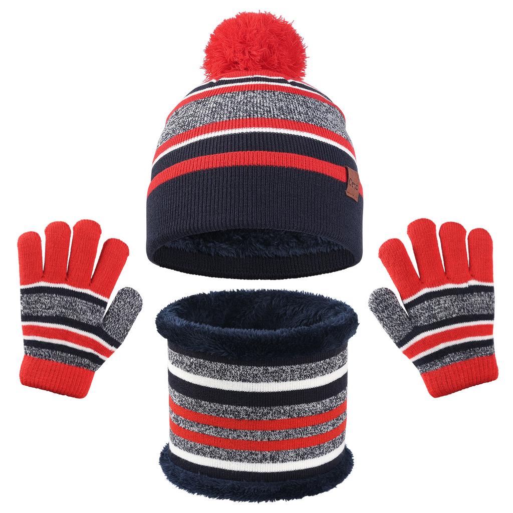 European and American Children's Wool Ball Hat Gloves Two Piece Set Christmas Gift Winter Plus Velvet Warm Knitted Hat