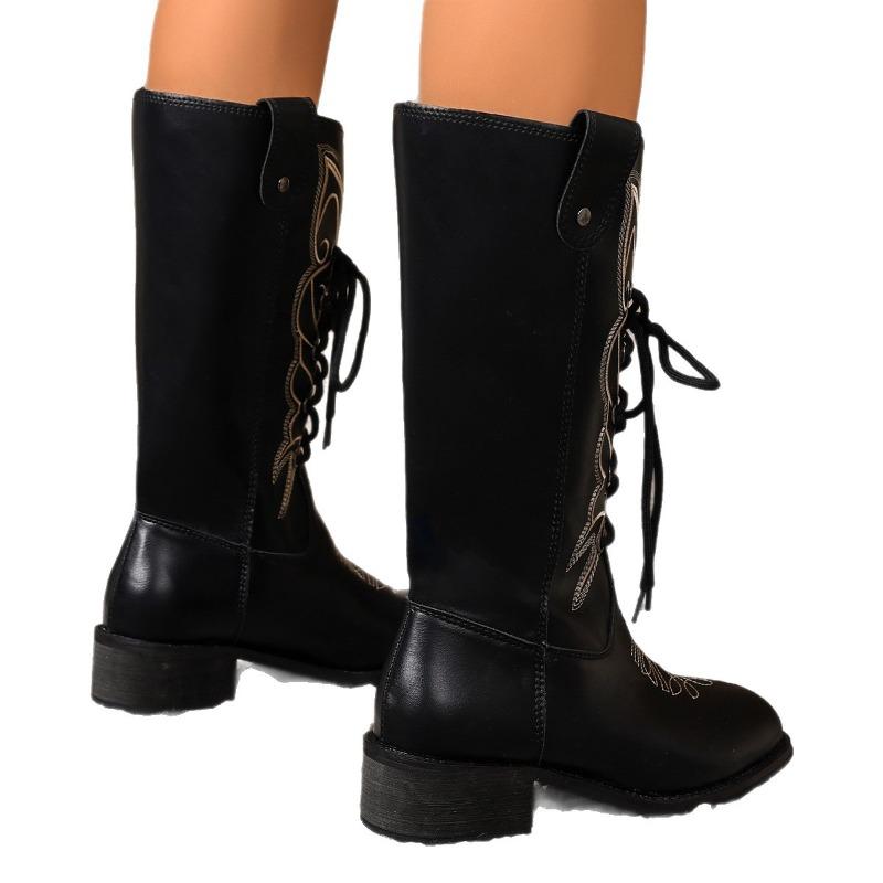 New Large-sized Embroidered Desert Boots, Mid-calf Boots and Women's Shoes
