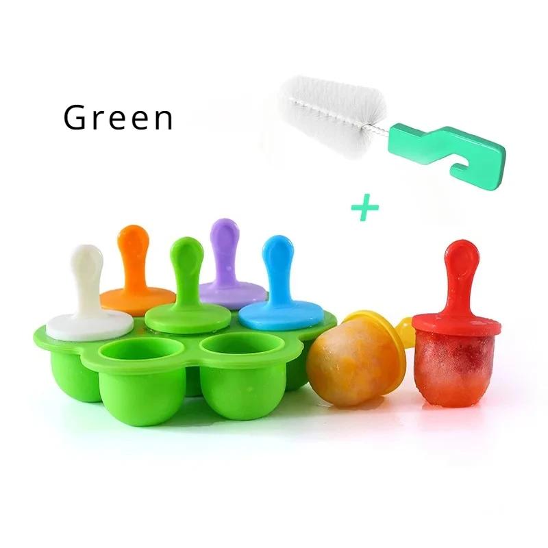 

Ice Cream Mold Silicone Popsicle Bar Reusable Non-stick Ice Cube Tray Homemade Food for Kids Mini DIY Family Party Essentials зелёный