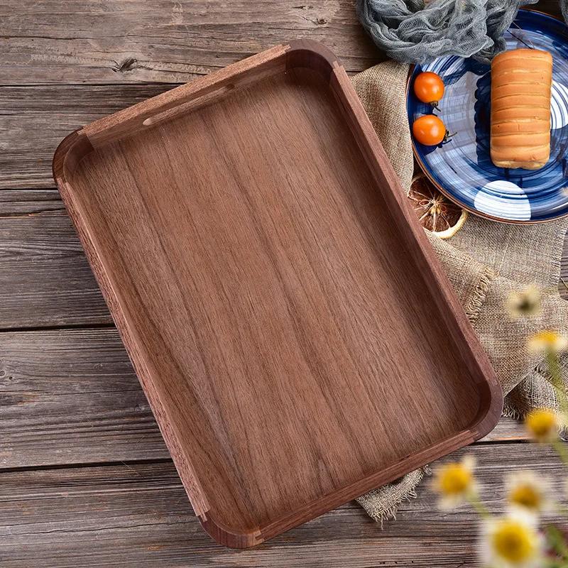 HeMu-Black Walnut Mortise and Tenon, Rounded Corner Tray, Square Handheld Solid Wood Tray, Hotel Home Fruit Tray, High Quality